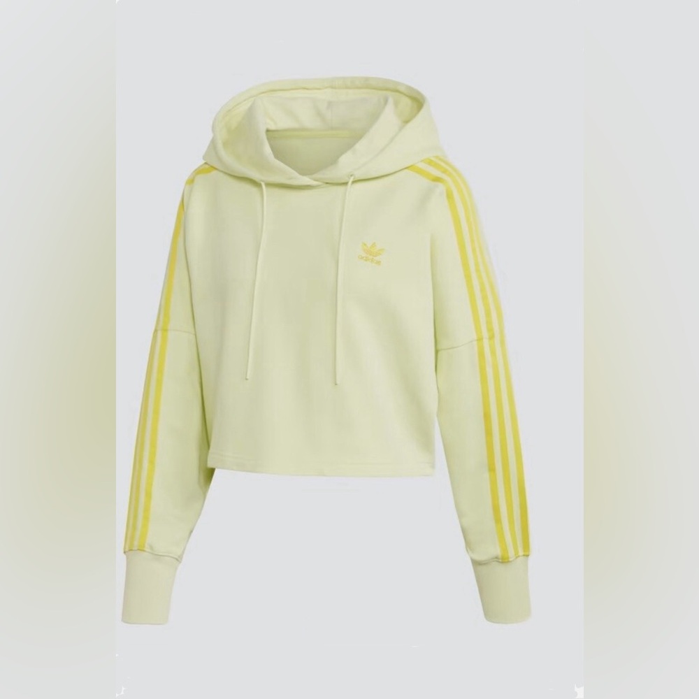 Adidas Ice Yellow Cropped Hoodie with Stripes